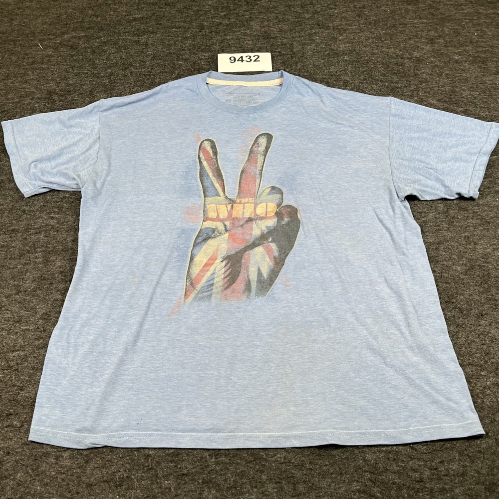 The Who Mens Graphic T-Shirt XL Blue Union Jack Peace Sign Rock Band Tee